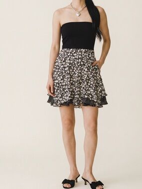 Cabi coquette Bow Print polkadot reversible swing skirt Feminine Strapless dress